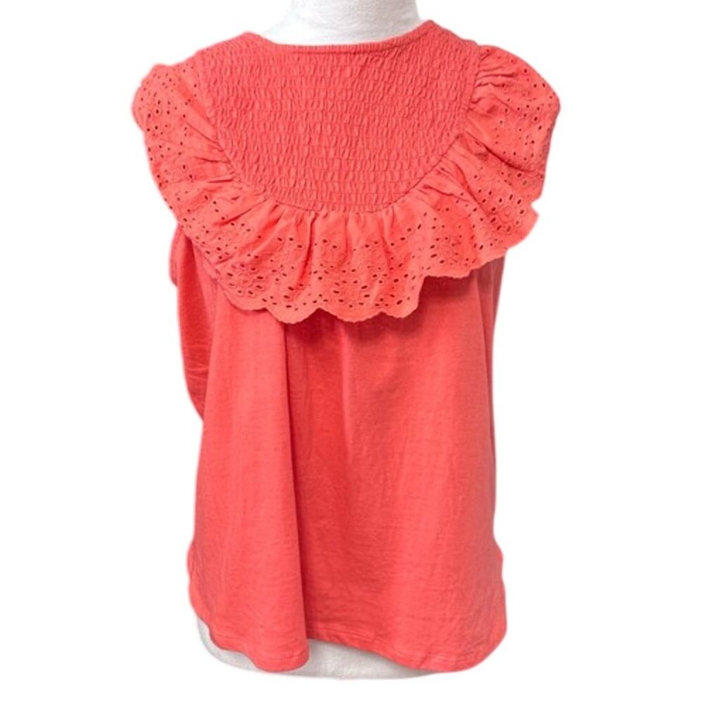 Inner Circle Top Sleeveless Smocked Ruffle Eyelet Cotton Orange Women's S NWOT